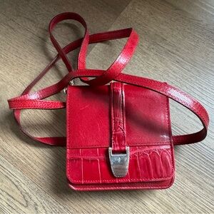 Vintage Red Leather Wallet w. Belt Snap and Purse Strap
